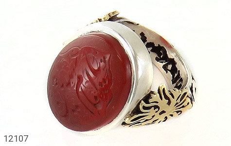 انگشتر نقره عقیق یمنی قرمز سرخ درشت مردانه دست ساز [یا امام حسین] - 12107